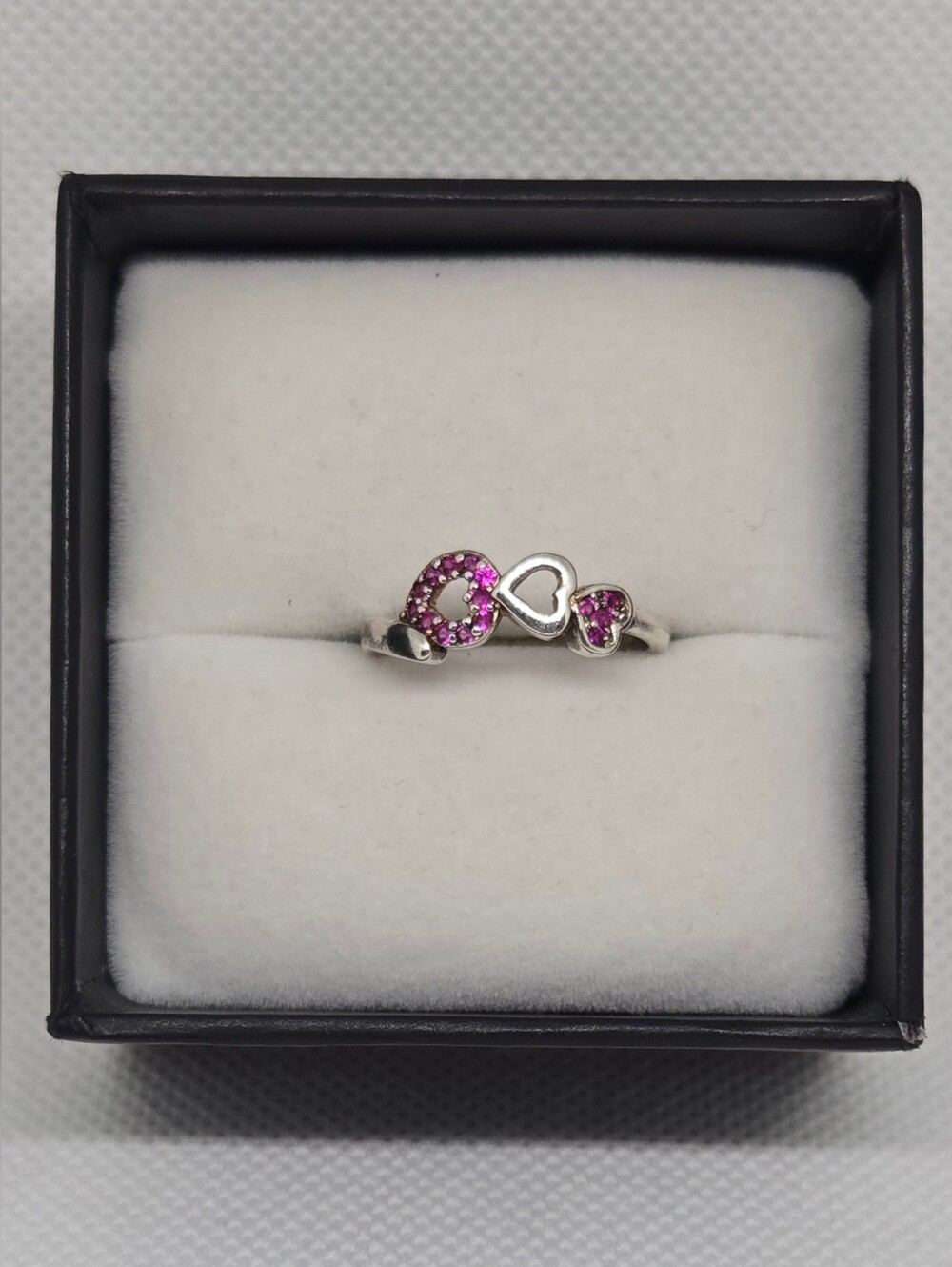 Silver Tone Pink Heart CZ Ring Open Heart Fashion Ring Size 7